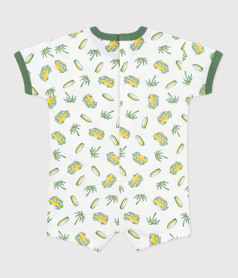 Tutina corta a maniche corte in cotone con surf stampati neonato bianco/multicolore