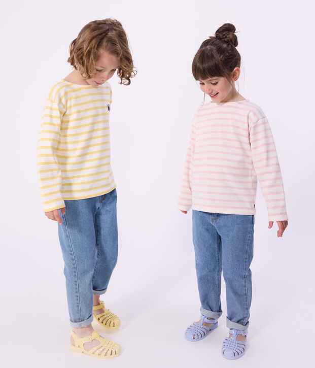 Marini&egrave;re in cotone a righe bambino rosa/rosa