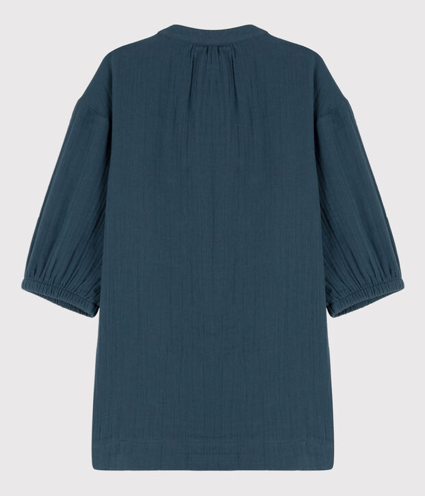 Abito bambina a maniche lunghe in garza di cotone grigio