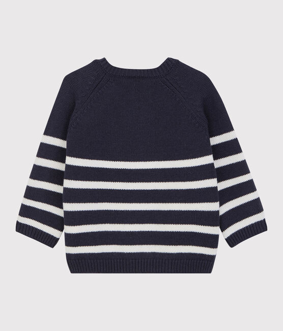 Pullover in lana e cotone bebè. blu SMOKING/bianco MARSHMALLOW