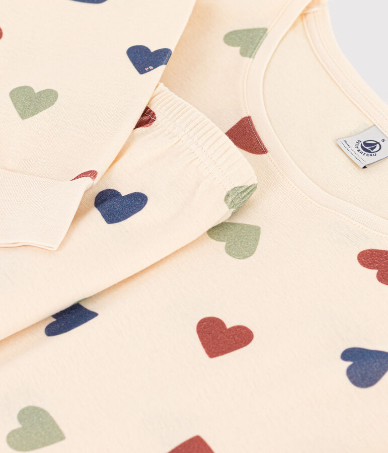 Pigiama motivo a cuore donna in cotone ecru/multicolore