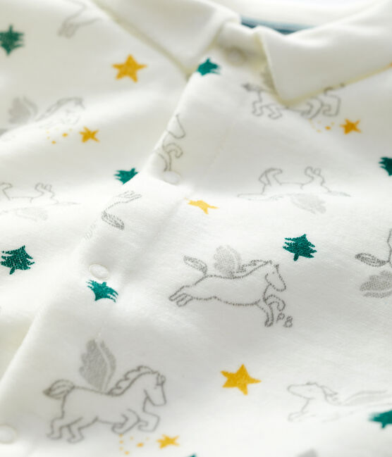 Tutina pigiama bebè stampa cavalli in ciniglia di cotone biologico bianco MARSHMALLOW/bianco MULTICO
