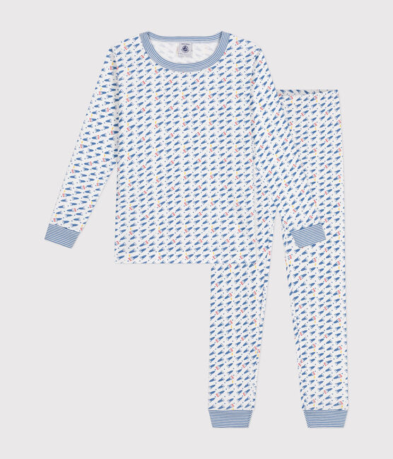 Pigiama aderente in cotone stampato con motivo a razzi bambino bianco MARSHMALLOW/bianco MULTICO