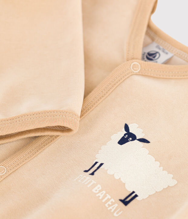 Tutina pigiama beb&egrave; in ciniglia motivo pecora beige