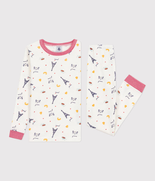 Pigiama per bambini in cotone stampato, molto aderente bianco/multicolore