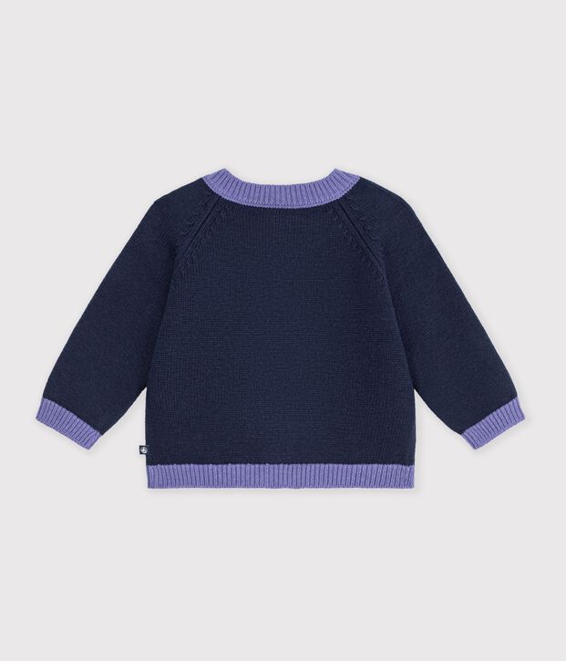 Cardigan in maglia di misto lana e cotone con motivo jacquard a cuori neonata blu/multicolore