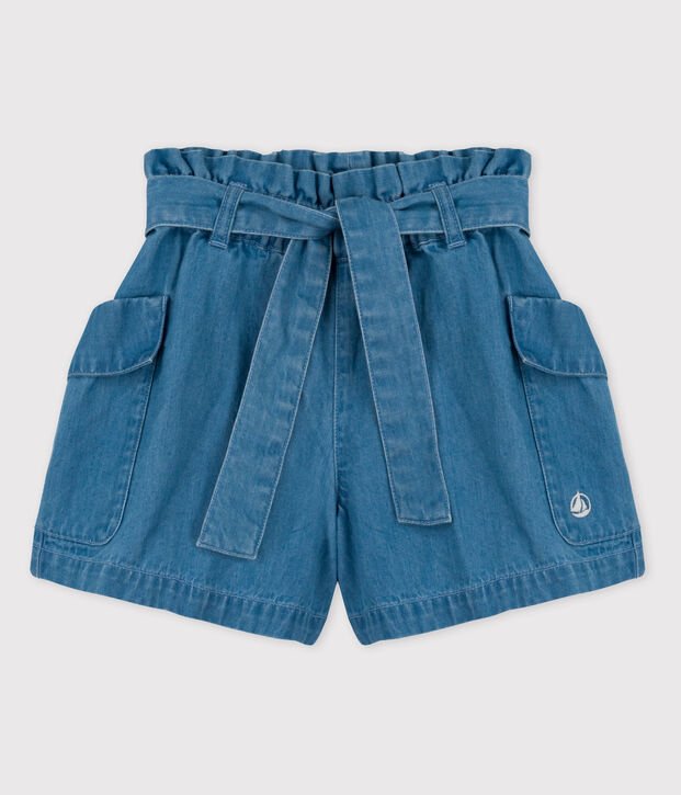 Short in denim bio bambina blu