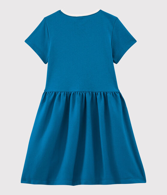 Abito manica corta in cotone bambina blu MYKONOS