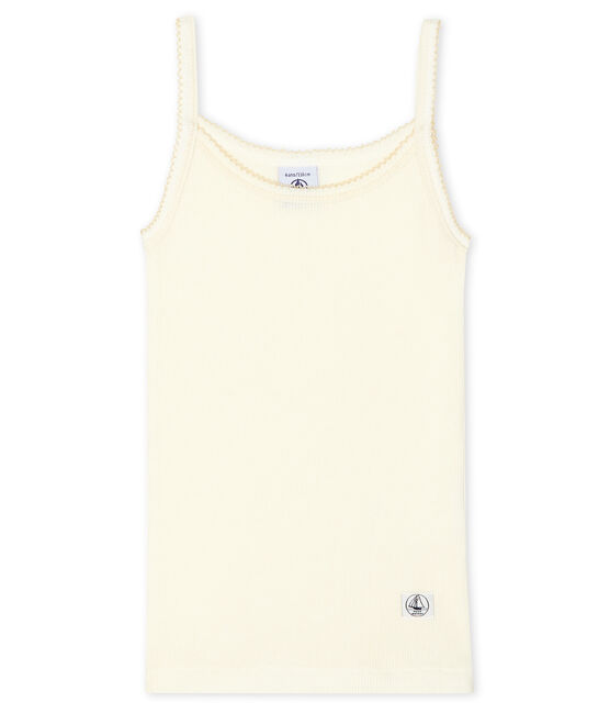 Canottiere con spalline bambina in cotone lana seta bianco MARSHMALLOW