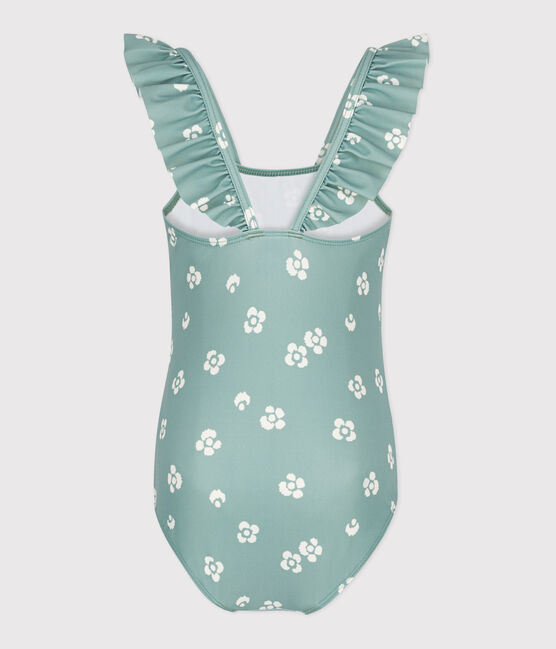 Costume da bagno intero a fiori bambina blu PAUL/bianco MARSHMALLOW
