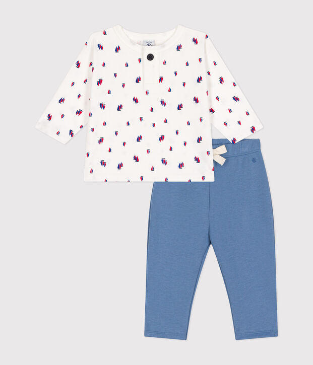Set composto da salopette in tessuto felpato e T-shirt in cotone neonato multicolore