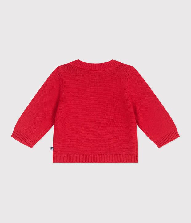 Pullover in maglia di misto lana e cotone con cavallo stampato neonato rosso/ecru