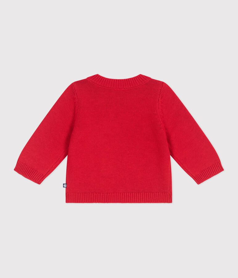 Pullover in maglia di misto lana e cotone con cavallo stampato neonato rosso/ecru