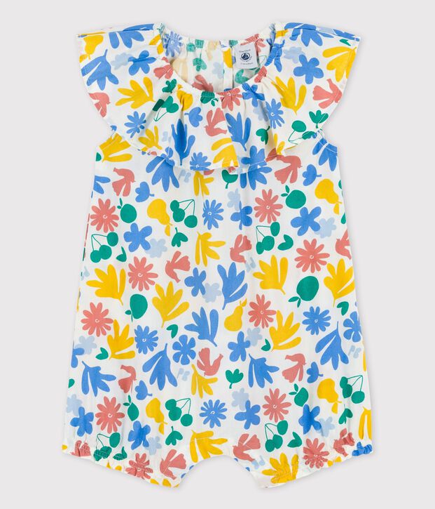 Tutina corta in popeline beb&egrave; con fatasia floreale bianco/multicolore