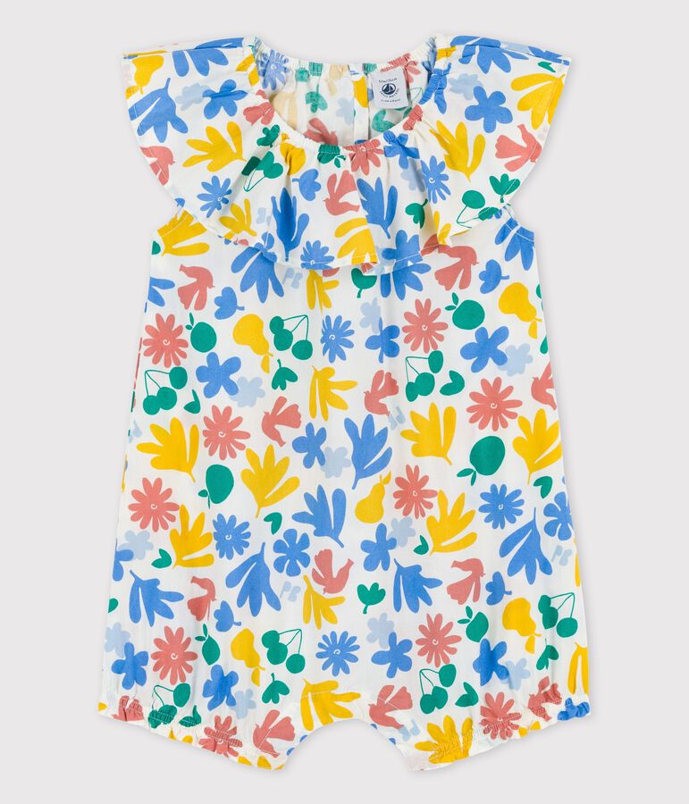 Tutina corta in popeline beb&egrave; con fatasia floreale bianco/multicolore