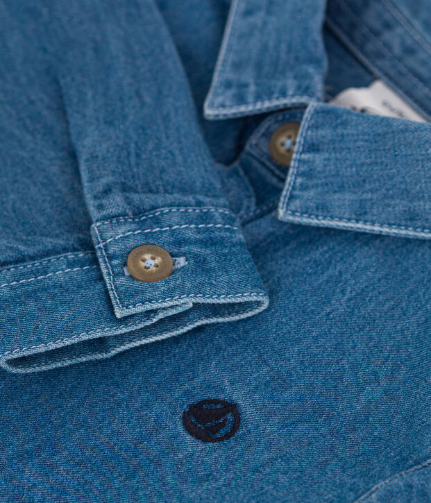 Camicia neonato in denim tinta unita blu