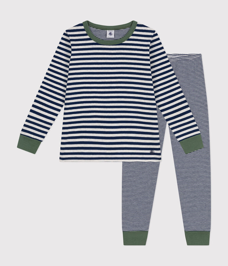 Pigiama bambino in cotone rigato blu/beige