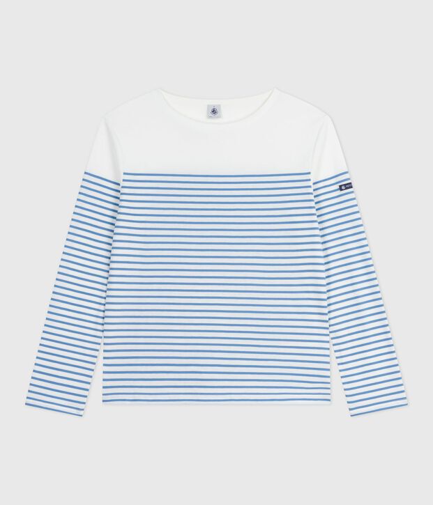 Marini&egrave;re a maniche lunghe in cotone donna bianco/blu