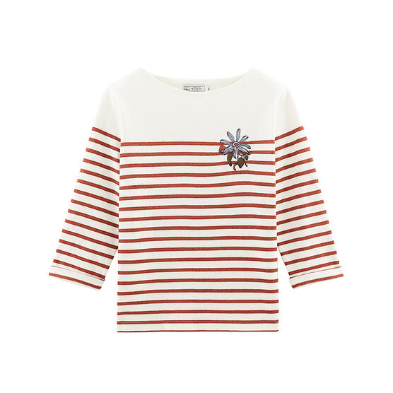 Marinière maniche lunghe donna bianco MARSHMALLOW/rosa COPPER