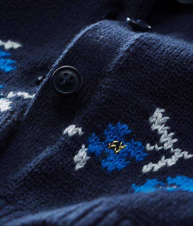 Cardigan bambina in maglia di lana e cotone blu/multicolore
