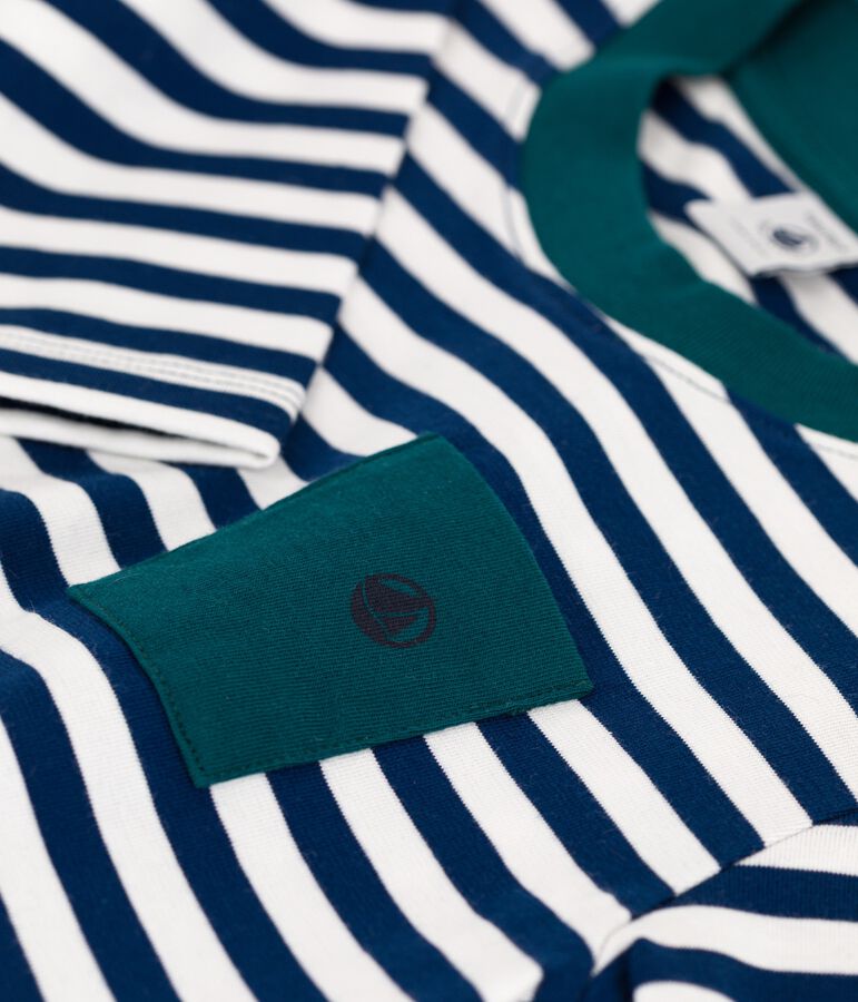 T-shirt bambino a maniche lunghe in cotone blu MEDIEVAL/bianco MARSHMALLOW