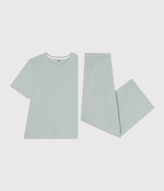 Pigiama donna in cotone millerighe blu PAUL/bianco MARSHMALLOW