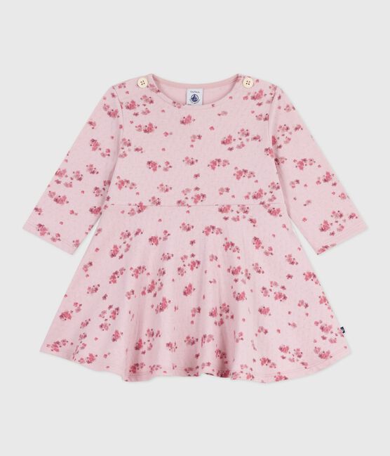 Abito a maniche lunghe in cotone con stampa a fiori neonata rosa JOLI/bianco MULTICO
