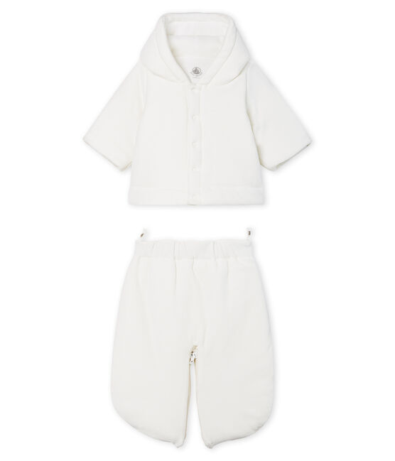 Tutina da pilota 3 in 1 bebè in ciniglia bianco MARSHMALLOW