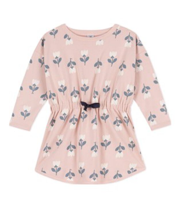 Abito bambina a maniche lunghe in tessuto felpato stampato rosa/multicolore