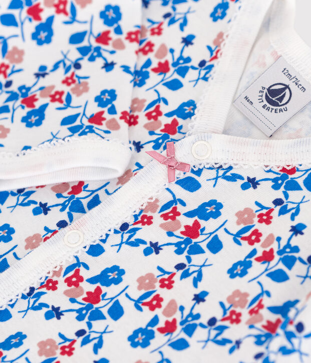 Pigiama senza piedini in cotone a fiori neonato bianco/multicolore