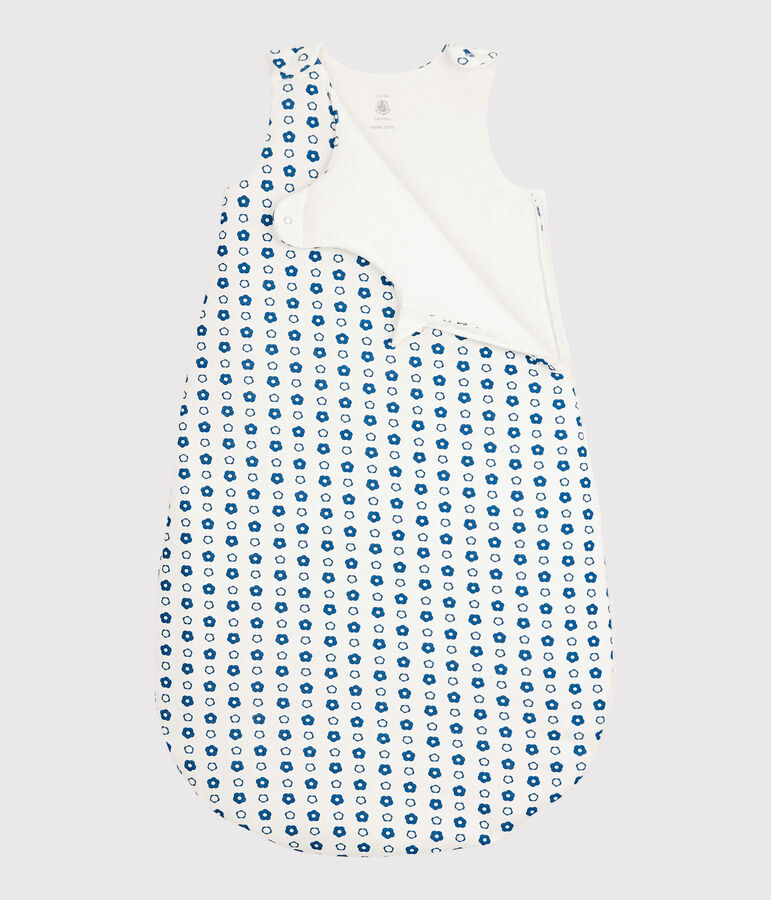 Sacco nanna beb&egrave; a fiori vintage blu in cotone biologico bianco/blu