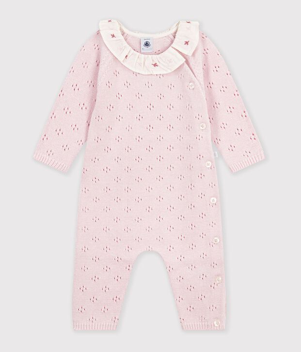 Tutina in maglia di misto lana e cotone tinta unita con colletto neonata BARELY