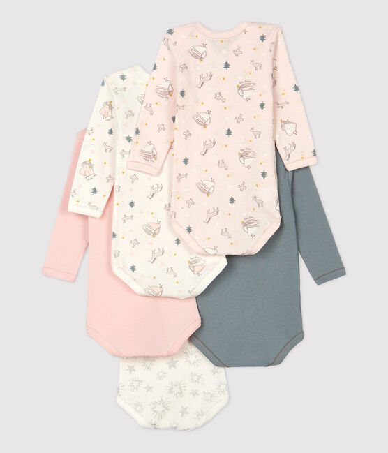 Confezione da 5 body a maniche lunghe bebè femmina fantasia principessa in cotone variante 1