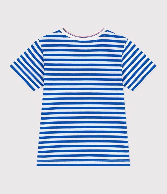 T-shirt a maniche corte in cotone a righe bambino blu PORCELANA/ MARSHMALLOW