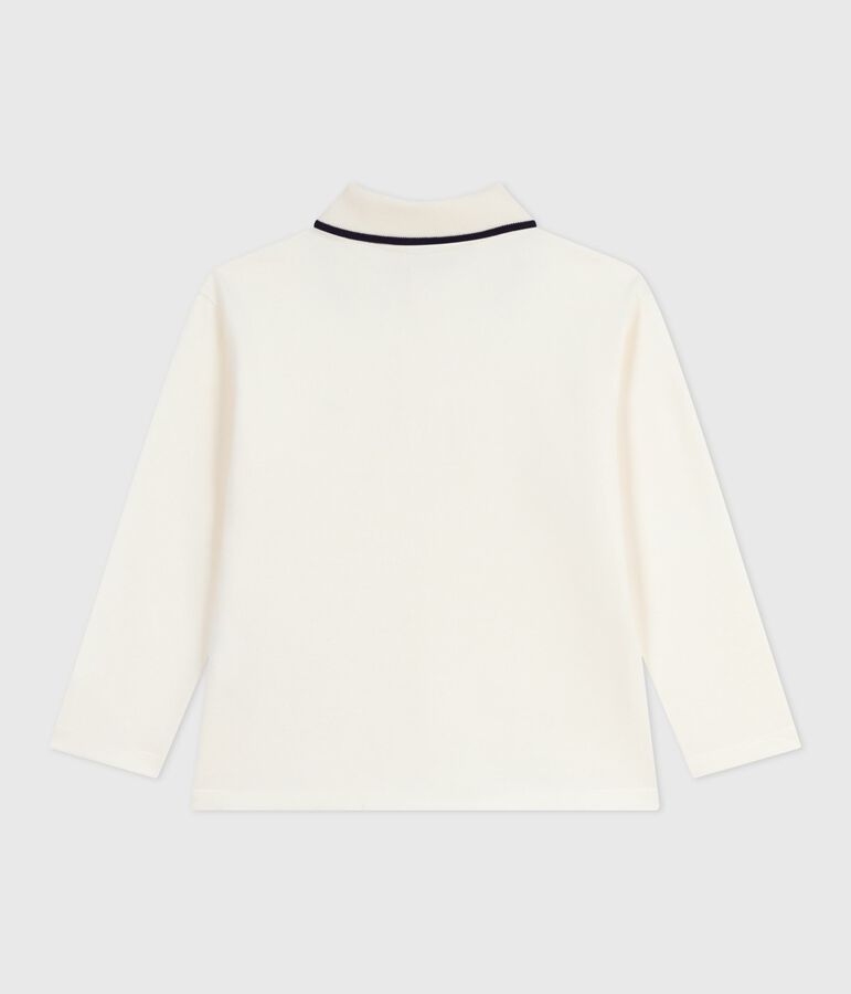 Polo a maniche lunghe in cotone con stampa bambino ecru