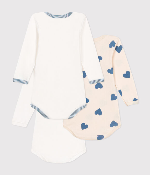 Set di 3 body a maniche lunghe in cotone a cuori blu neonato multicolore