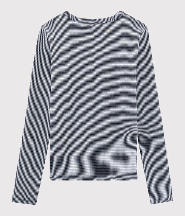 T-shirt girocollo iconica in cotone a righe Donna blu/bianco