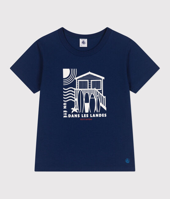 T-shirt a maniche corte in cotone con stampa bambino blu MEDIEVAL