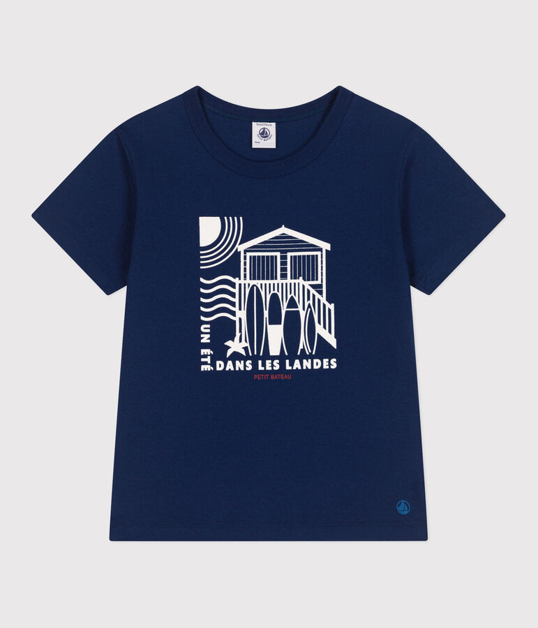 T-shirt a maniche corte in cotone con stampa bambino blu