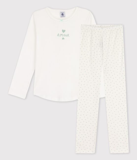 Pigiama cuoricini bambina in cotone bianco MARSHMALLOW/ HERBIER