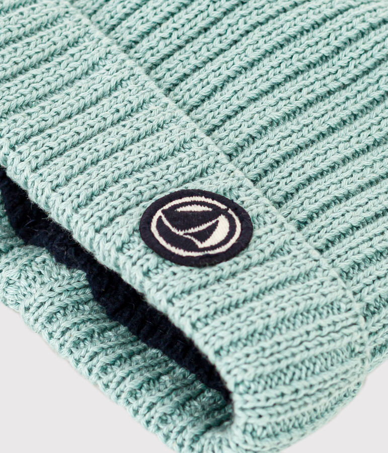 Berretto beb&egrave; in maglia foderato in pile verde