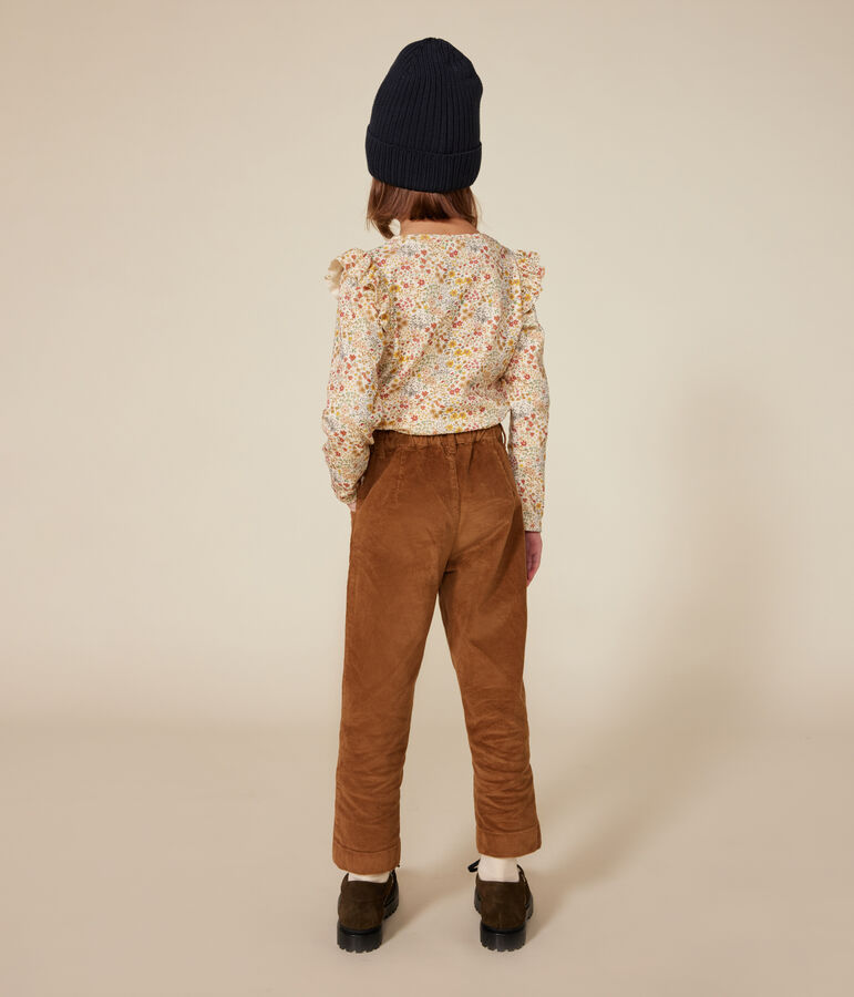 T-shirt a maniche lunghe in tessuto a costine bambina ecru/multicolore