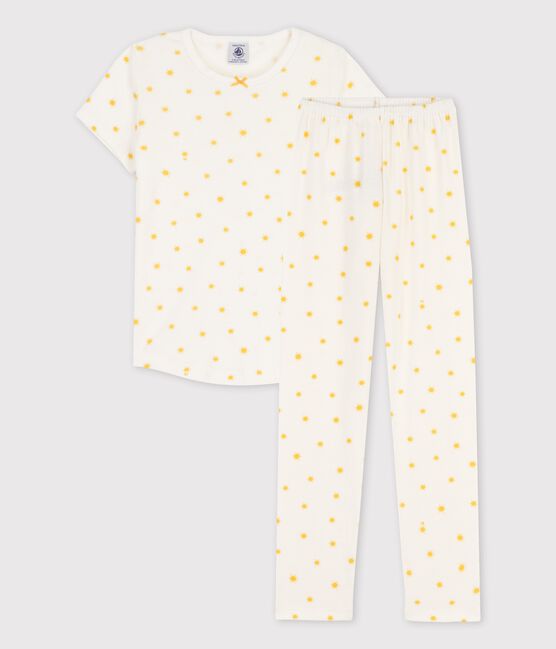 Pigiama a manica corta con soli bambina in cotone biologico bianco MARSHMALLOW/ ORGE