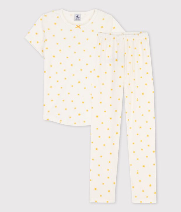 Pigiama a manica corta con soli bambina in cotone biologico bianco/giallo