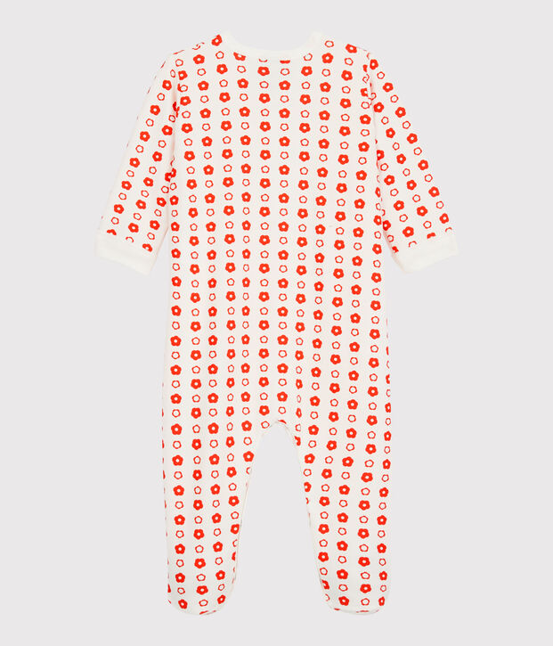 Tutina pigiama beb&egrave; a fiori in molleton di cotone biologico bianco/rosso