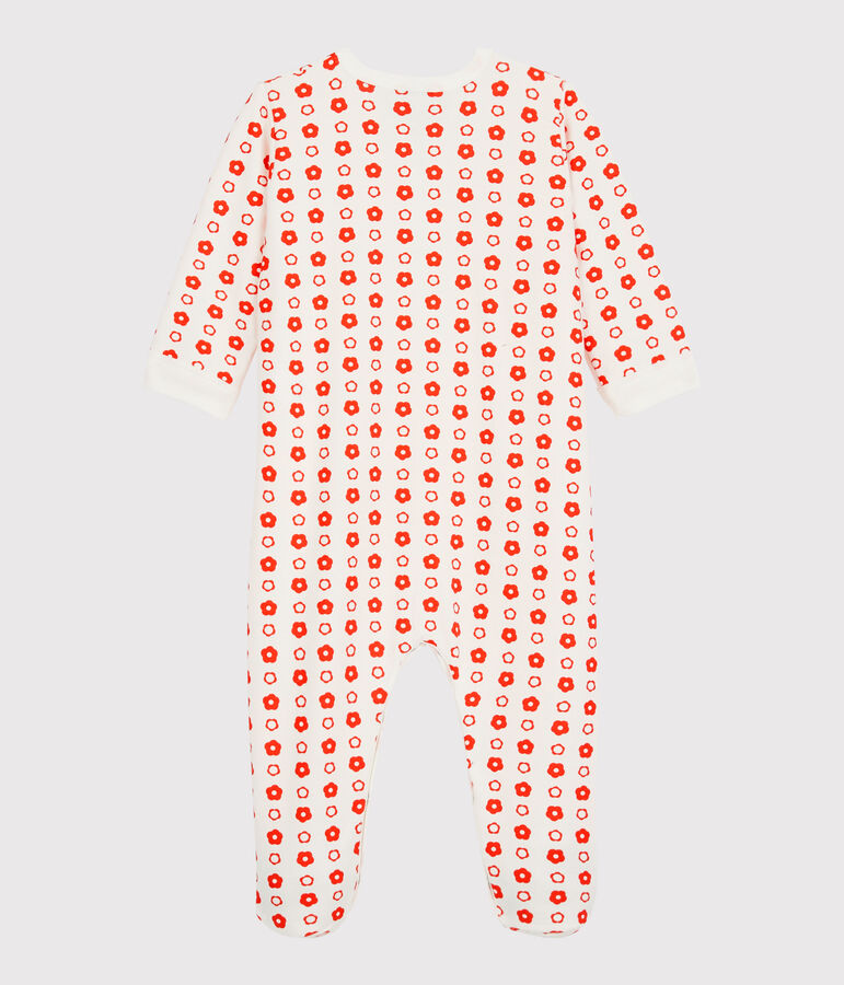 Tutina pigiama beb&egrave; a fiori in molleton di cotone biologico bianco MARSHMALLOW/ SPICY