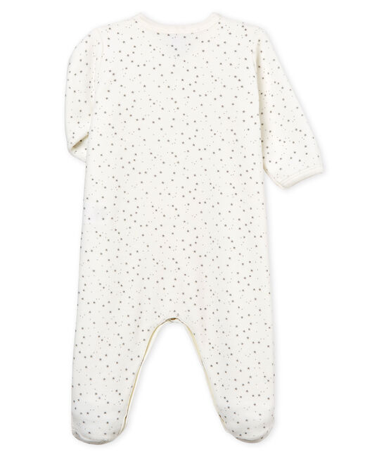 Tutina pigiama bebè unisex in velluto bianco MARSHMALLOW/grigio CONCRETE