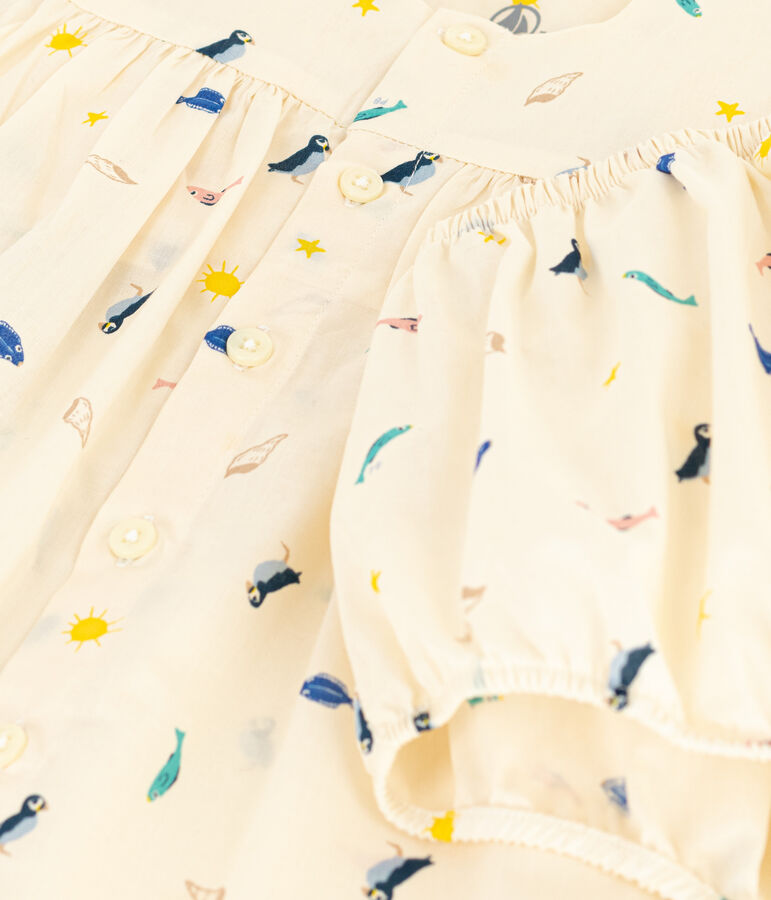 Abito con bloomer in popeline stampato beb&egrave; ecru/multicolore