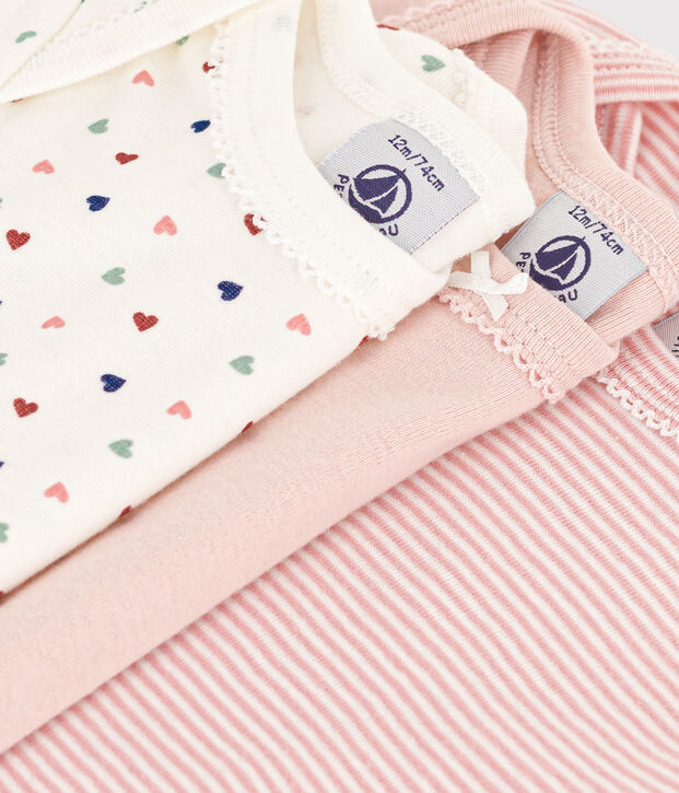 Confezione da 3 body beb&egrave; a maniche corte in cotone con mini cuori multicolore