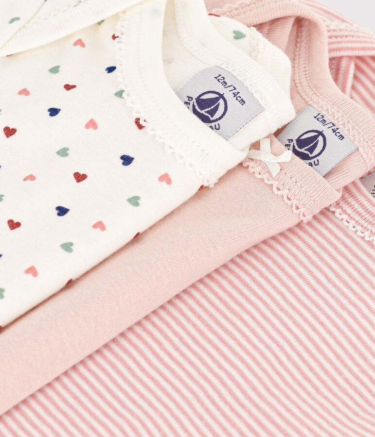 Confezione da 3 body beb&egrave; a maniche corte in cotone con mini cuori multicolore